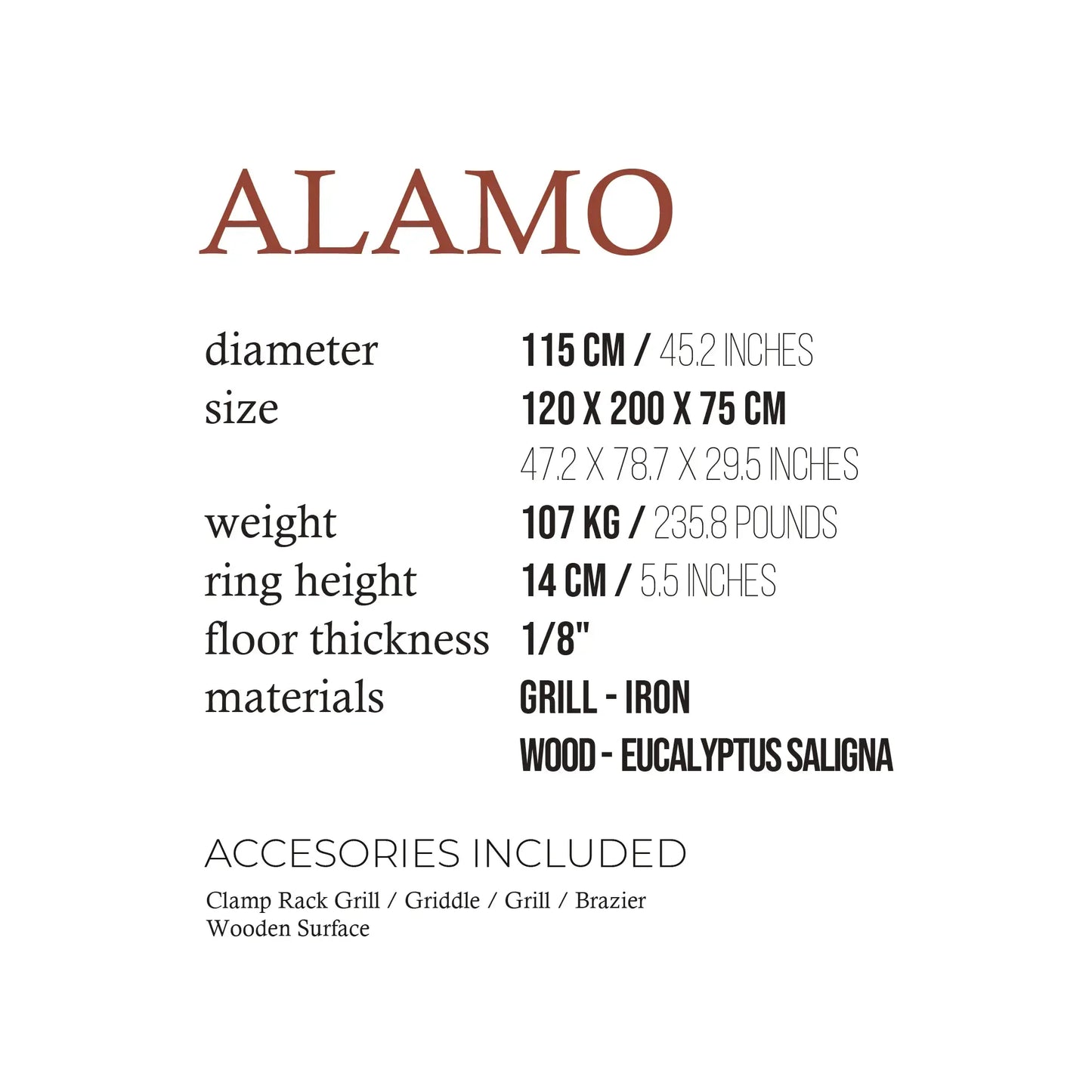 Alamo 120 Fuegos JL Open Fire Argentine Wood and Charcoal Grill