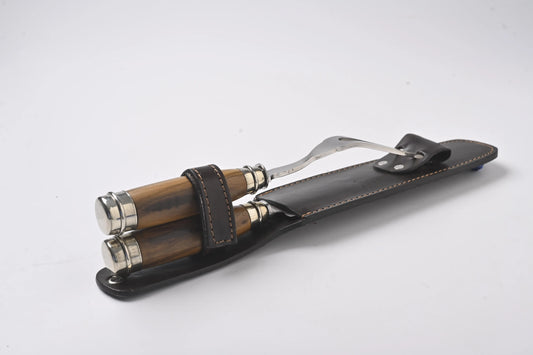 Filos y Más - Grill Set: Knife and Fork with Wooden and Bone Handle – Blade 20 cm / 7.9 in