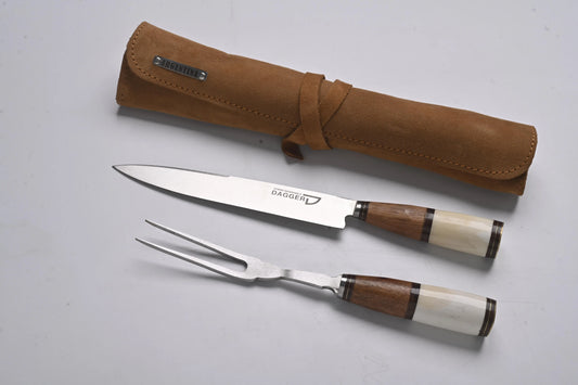 Filos y Más - Stainless Steel Knife and Fork Set with Wooden and Bone Handle – Blade 20 cm / 7.9 in