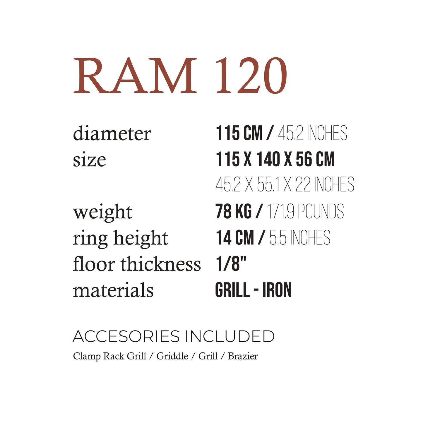 Ram 120 Fuegos JL Open Fire Argentine Charcoal Grill