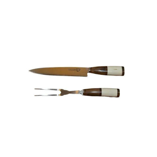 Filos y Más - Chaman Bone & Wood Knife and Fork Set | Stainless Steel Blades, Nickel Silver Detail, Leather Sheath – 2 Pieces