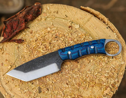 Blue Finger Loop Folding Blade Kitchen Knife 8.5"