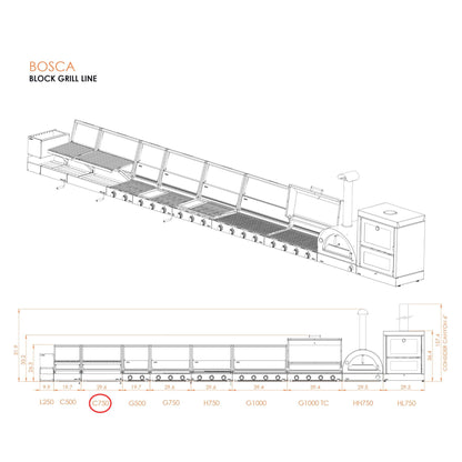 Bosca Block 750 - 30 Inch Built In Wood Fired Grill