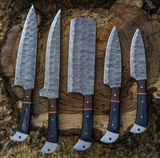 Chef Knife Set - Handmade Damascus Steel 1095