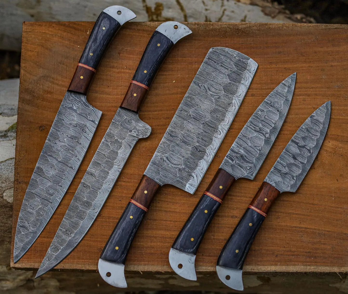 Chef Knife Set - Handmade Damascus Steel 1095