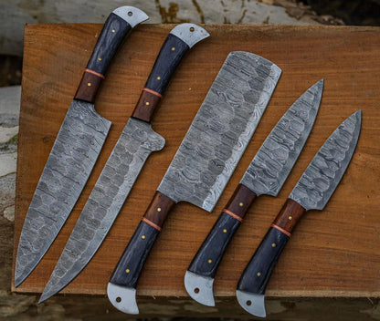 Chef Knife Set - Handmade Damascus Steel 1095