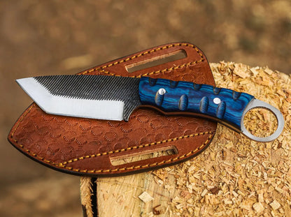 Blue Finger Loop Folding Blade Kitchen Knife 8.5"